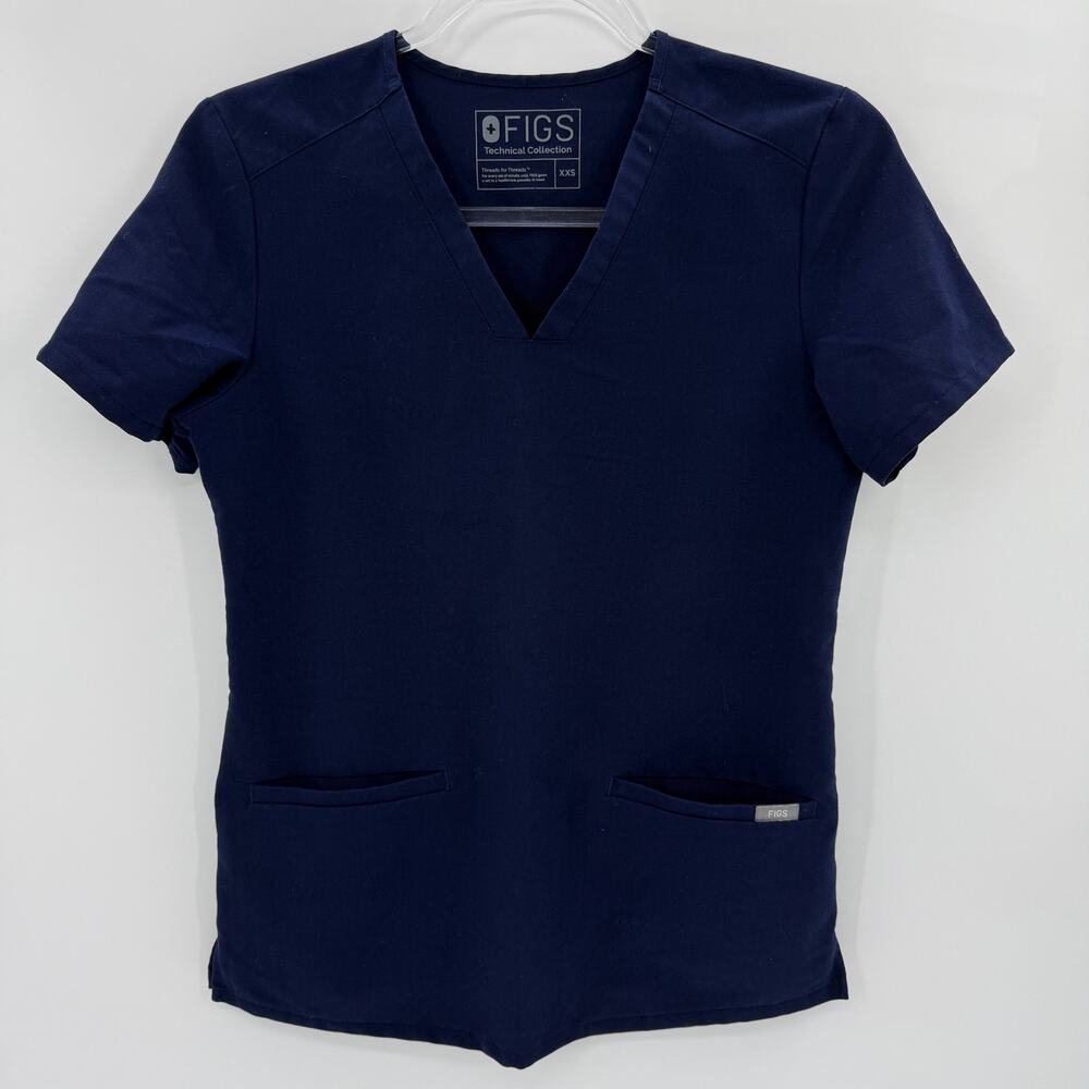 FIGS Womens Casma Three Pocket Scrub Top Size XXS Blue Short Sleeve FW1100